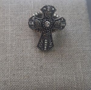 Ornate Silver Cross Brooch